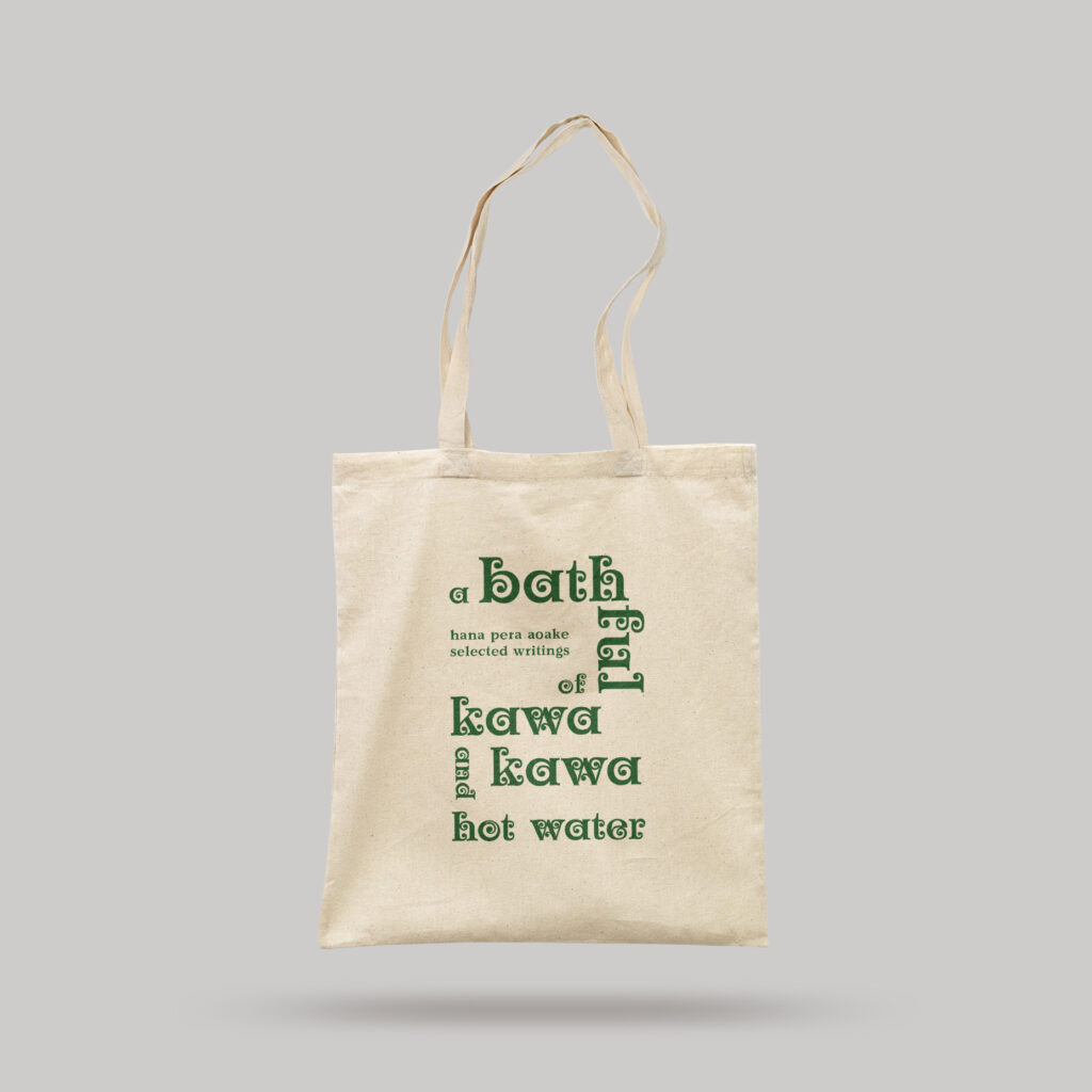 Tote bag with cover design of A bathful of kawakawa and hot water by Hana Pera Aoake